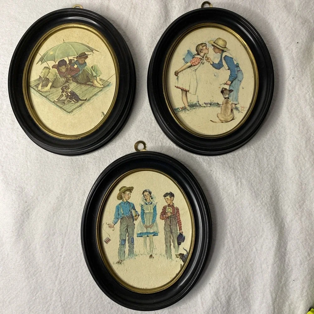 Set Of 3 Norman Rockwell Me And My Pals Series Pictures With Matching Frames